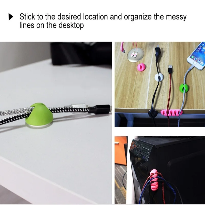 !ACCEZZ 3Pcs Round Clip phone Cable Wire Winder Desktop Mouse Earphone Tidy Organizer USB Cord Fixer Holder Collation Management