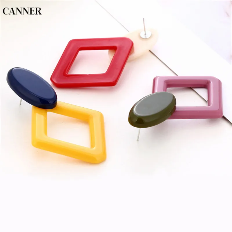 

Canner Simple Ellipse Acrylic Earrings Vintage Colorful Rhombic Earring For Women Personality Jewelry