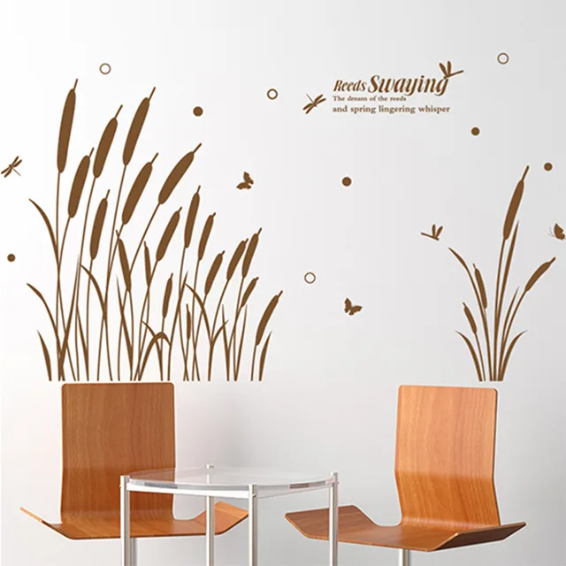 pvc green material stickers long reed wall stickers grass room