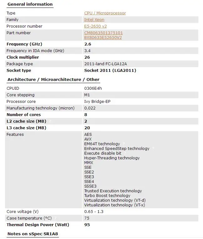 Intel Xeon Processor E5-2650 V2 E5 2650 V2 CPU 2.6 LGA 2011 SR1A8 Octa Core Desktop processor e5 2650V2 100% normal work