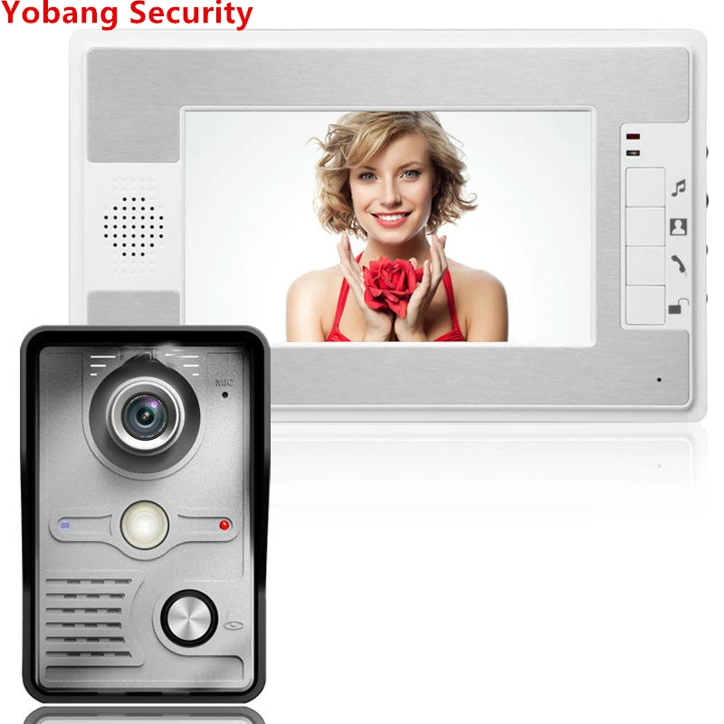 

Yobang Security freeship Video Doorphone 4-Wires Video Intercom System 7-inch Color Monitor and HD Camera Video Doorbell