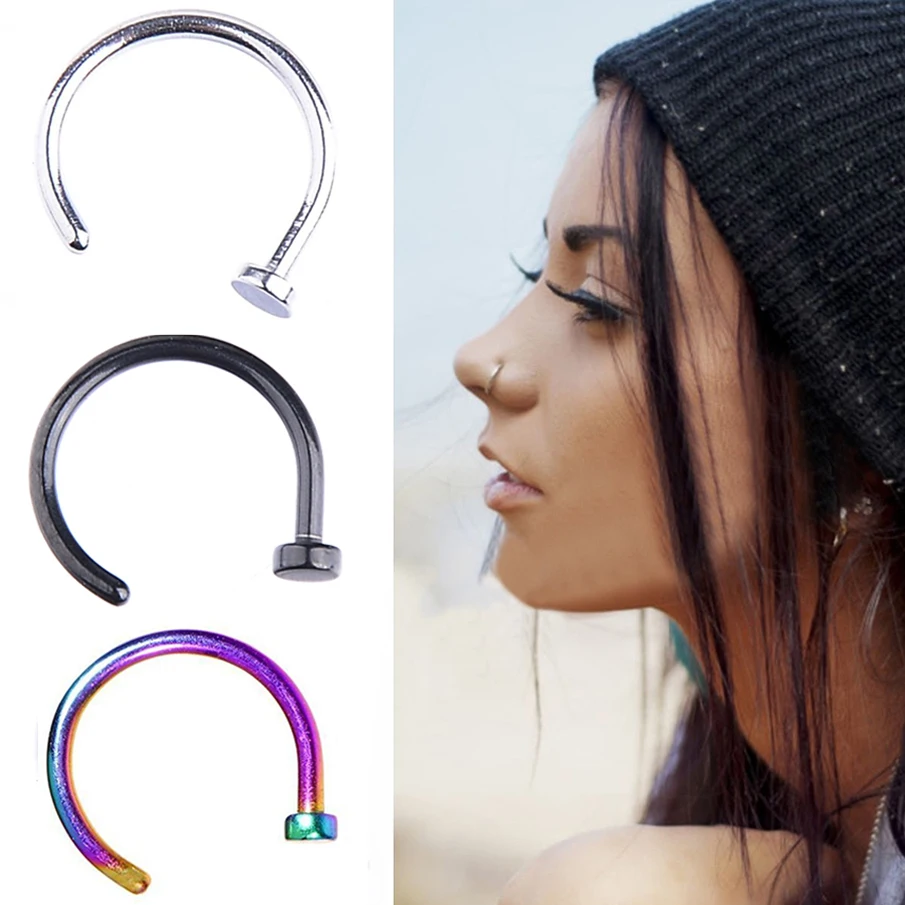 5 шт./лот открытый Нос Обруч нержавеющая сталь Нос Кольца Гвоздики, пирсинг тела ювелирные изделия серебро черный ювелирные изделия для тела дешево Прямая поставка