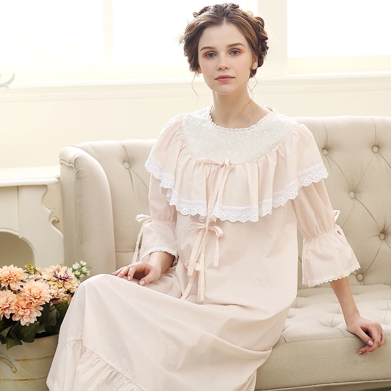 Cotton Sleepwear Gown Royal Style Nightwear Women Sleep & Lounge Pink