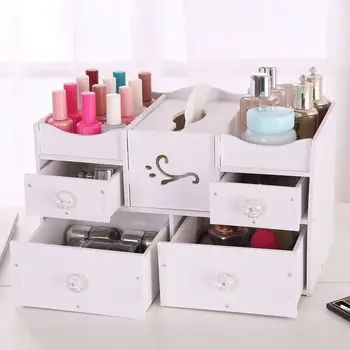 

Desktop Drawer Makeup Organizer Tissue Box Cosmetic Storage Box Large Wood Plastic Board Napkin Paper Cosmetic Wooden Boxes
