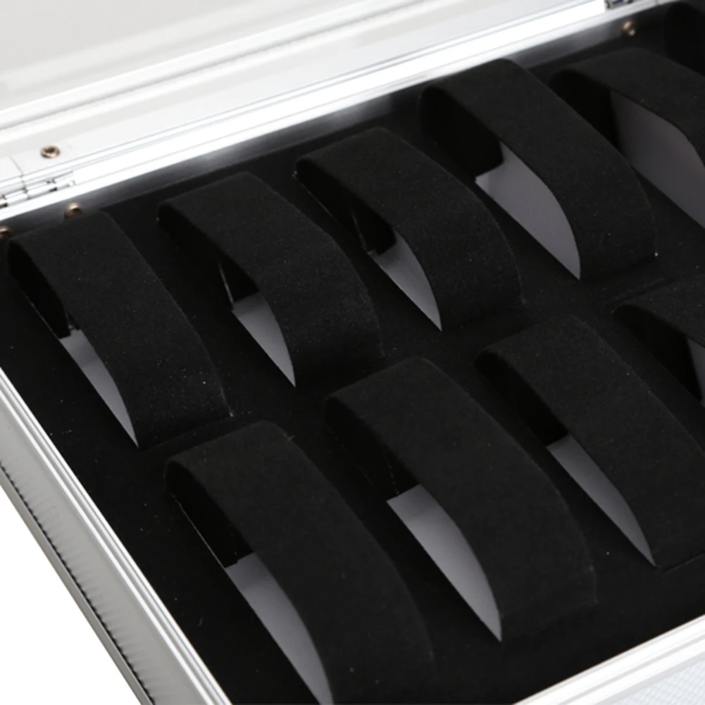 Ceny Delikatny uchwyt na zegarek ze stopu aluminium pudełka z miękkiego zamszu 12 gniazd siatki gabloty kwadratowe pudełko do przechowywania akcesoria do zegarków PT