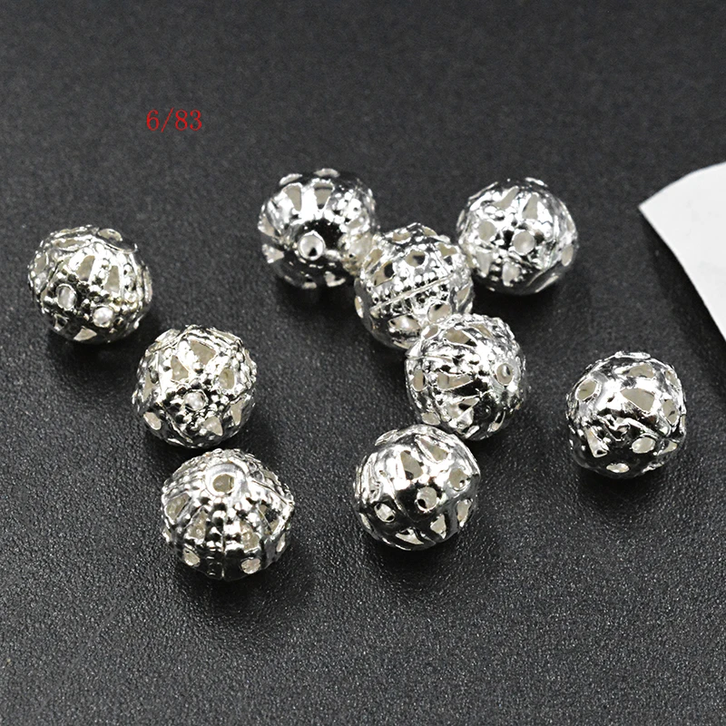 

FLTMRH 40pcs 6mm Hollow Ball flower Beads Metal Charms Dull Silver Bronze Gold Silver Plated Filigree Spacer Beads Diy Jewelr