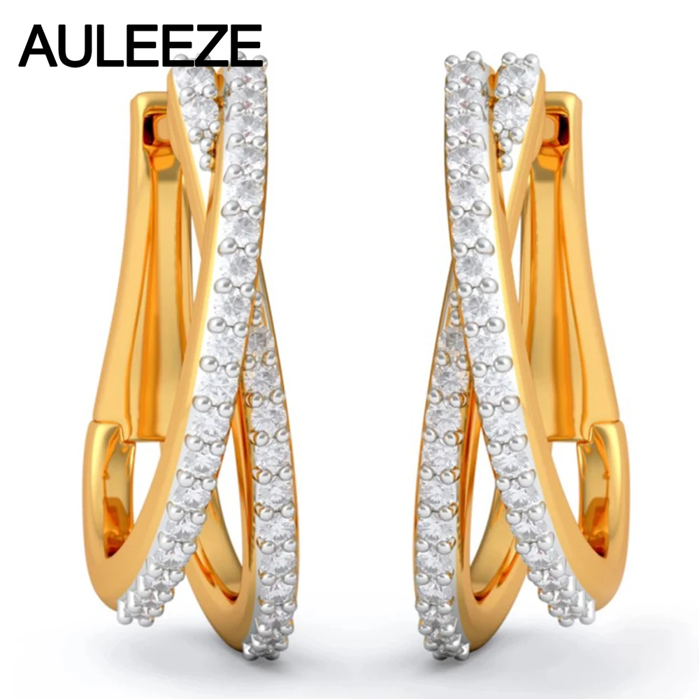 Diamond Earrings Genuine 14k Solid Yellow Gold Beautiful Hoop Diamond Earrings Genuine 14k Solid Yellow Gold Beautiful Hoop 100 Natural Real For Women Fine Jewelry In From