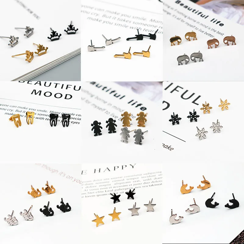 

Simple Stainless steel Stud earrings for Women Small Star Cute Animal Sonwflake Earring Jewelry Girl Gift pendientes mujer 2019