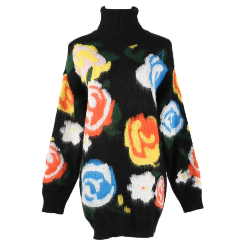 

Women's lazy wind of new fund of 2018 autumn winters web celebrity turtleneck loose fuzzy mohair bump color knit sweater