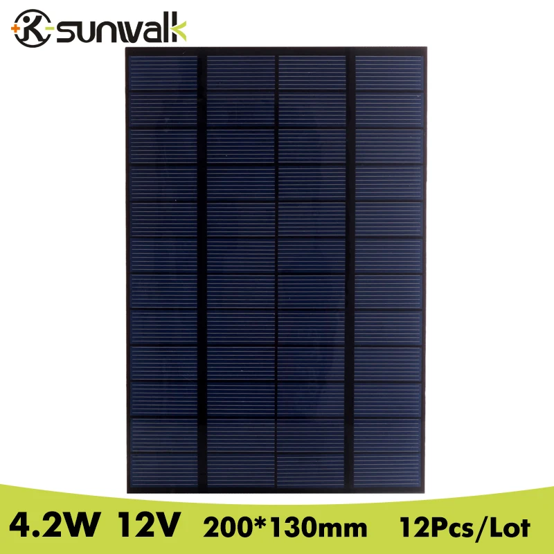 

SUNWALK 12Pcs/Lot 12V 4.2W 350mA Solar Panel Cell DIY Solar Charger Module Solar System Cells Battery Charger 200*130mm