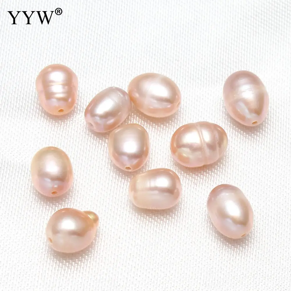 9mm Hole 10pcs Natural Oval Baroque Cultured Freshwater Pearl Loose Beads 8mm
