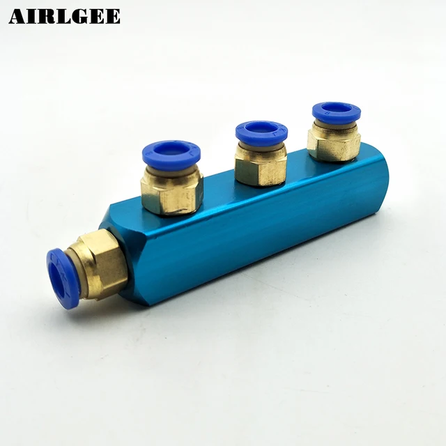 Pneumatic Air Hose Fitting Aluminum Manifold Block Splitter 4 Way Push