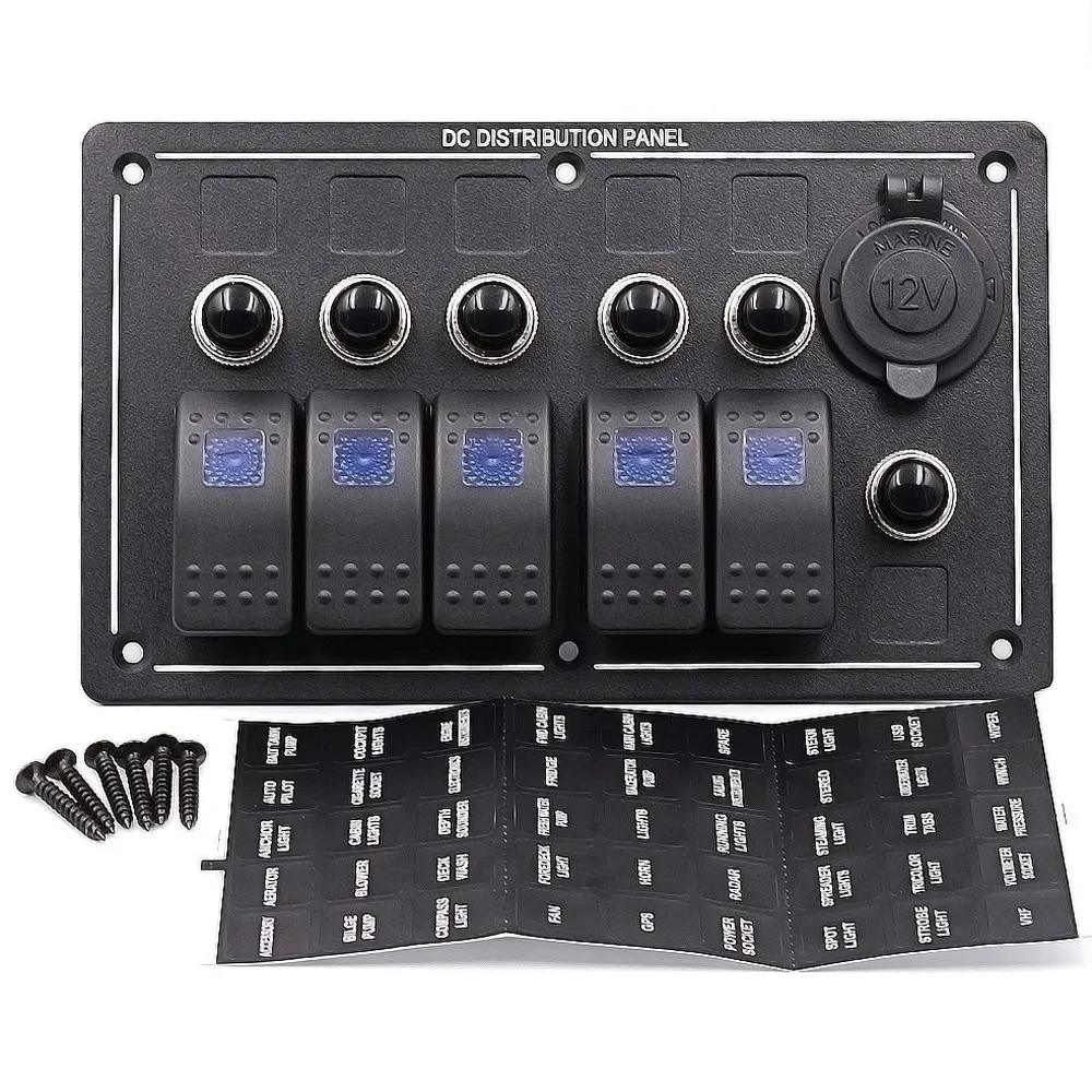 5 Gang Waterproof Car Auto Boat Marine LED Rocker Switch Panel Circuit