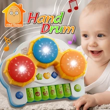 Фотография Minitudou Piano And Drum 2 IN1  Toy Musical Instrument Baby Fitness Hand Drum Toy With Music Light Educational Toys For Children