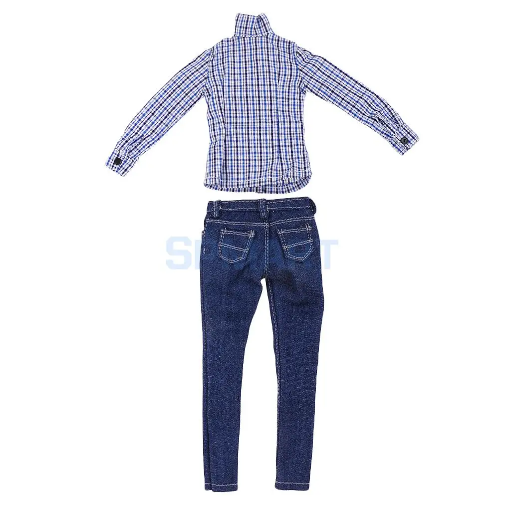 1/6 Scale Female Blue Lattices Shirt &Jeans Women Clothes for 12