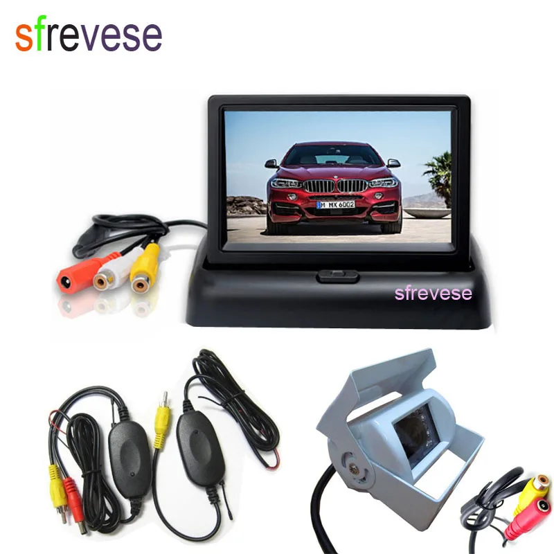 

Wireless White 18 LED IR Car Parking Reversing Backup Camera Waterproof + 4.3" LCD Foldable Monitor Rear View Kit