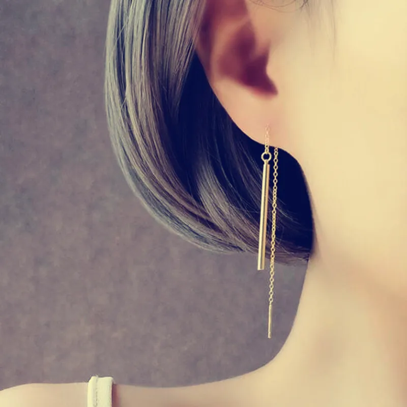 

New Arrival Gold Color Ear Line Long Dangle Earrings For Women Engagement Jewelry High Quality Stainless Steel Pendientes