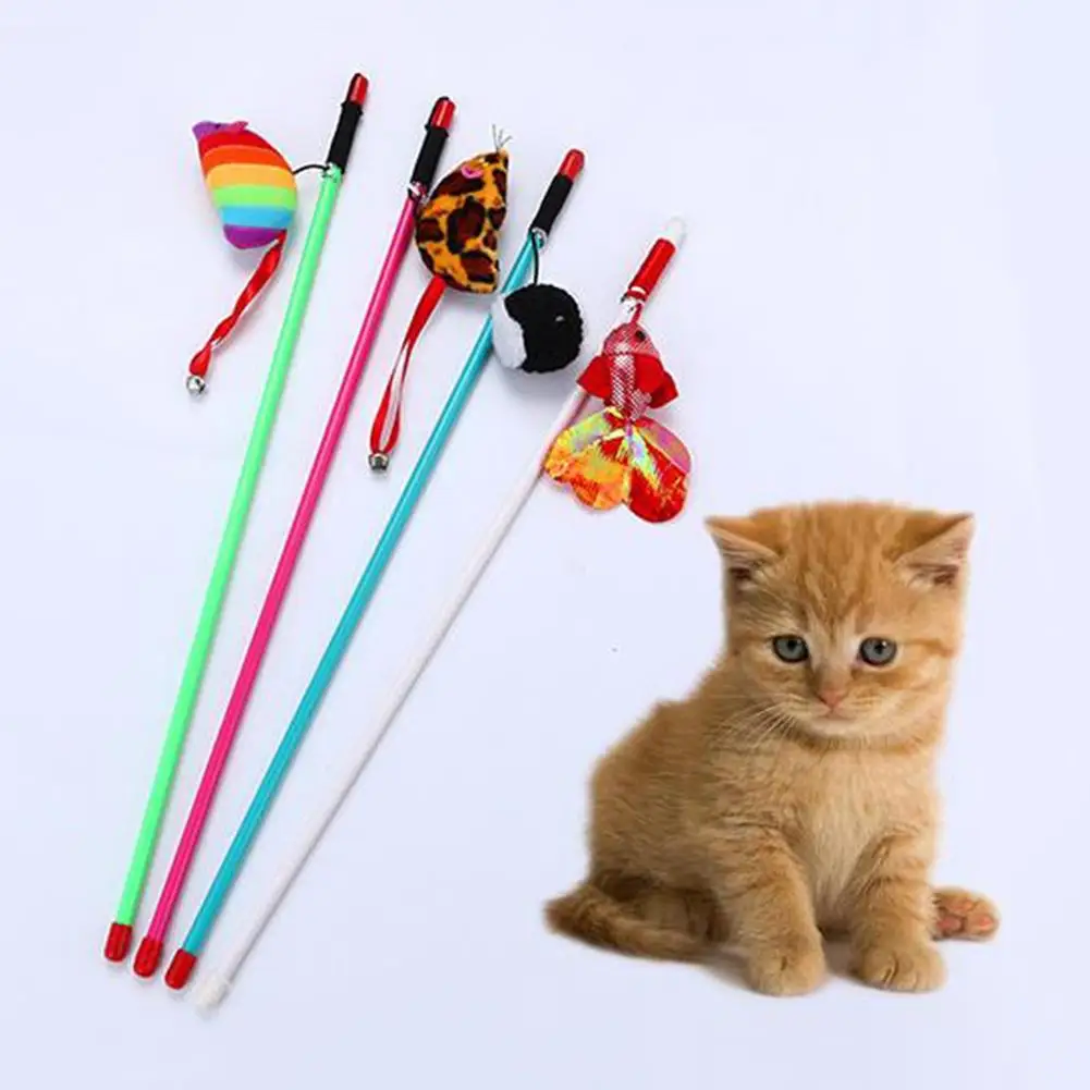 

Cat Kitten Teaser Play Wand Plush Ball Fish Mouse Interactive Fun Pet Toy Gift