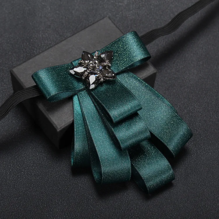 New Rhinestone Dress Shirt Man Brooches Pin Double Layers Velvet Bow Tie Fashion Accessories
