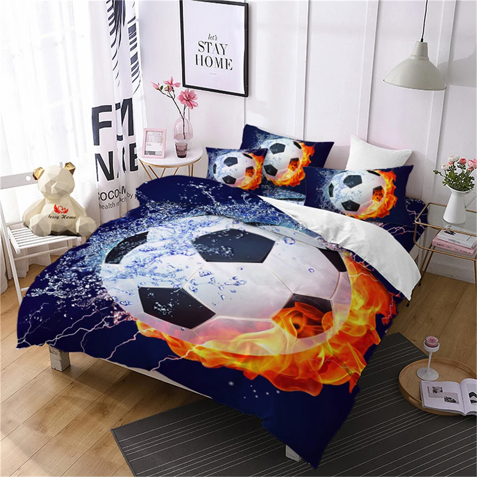 4pcs Sports Bedding Set 3d Fire Football Duvet Cover Set Flat