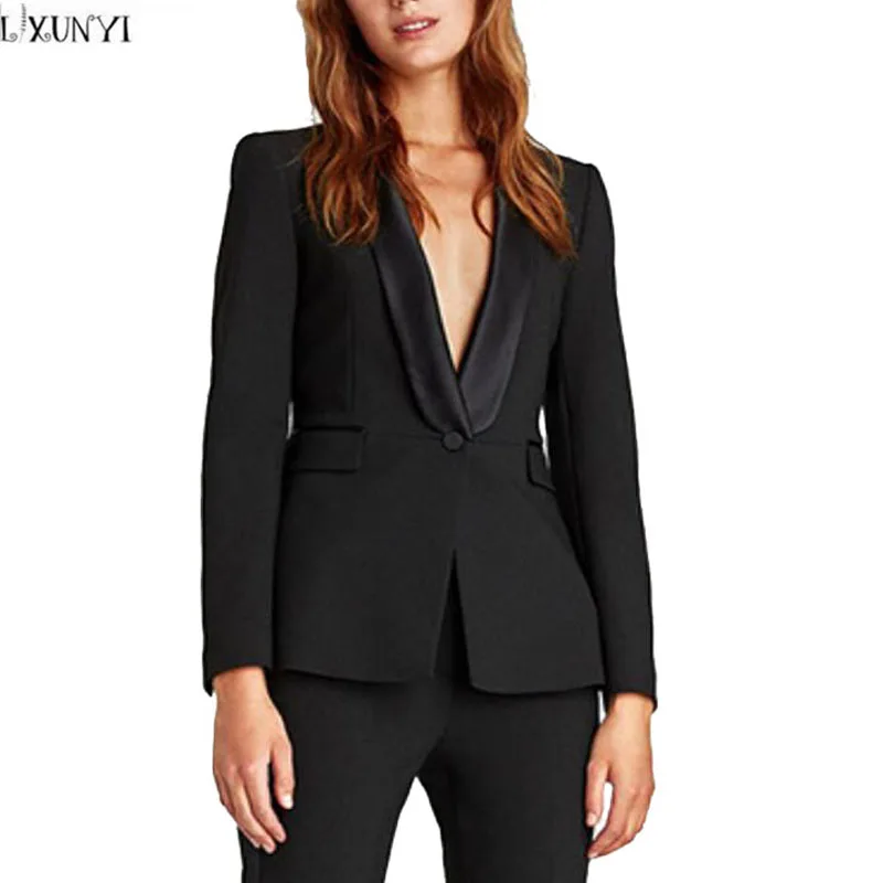 

LXUNYI Casual Long Sleeve Blazer Feminino Autumn New Arrival Formal Black Slim ladies Office Blazers V-Neck Suit Coat Women 2019