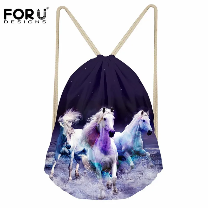 

FORUDESIGNS Brand Design 3D Animal Crazy Horse Print Drawstring Bags for Men Women Gym Sack Bag Large String Backpack School Bag