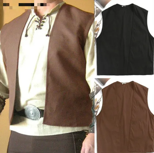 Retro Medieval Costume Viking Men's Short Coat Jacket Vest Black Halloween Costume Vintage Top Male Medieval Renaissance Coats