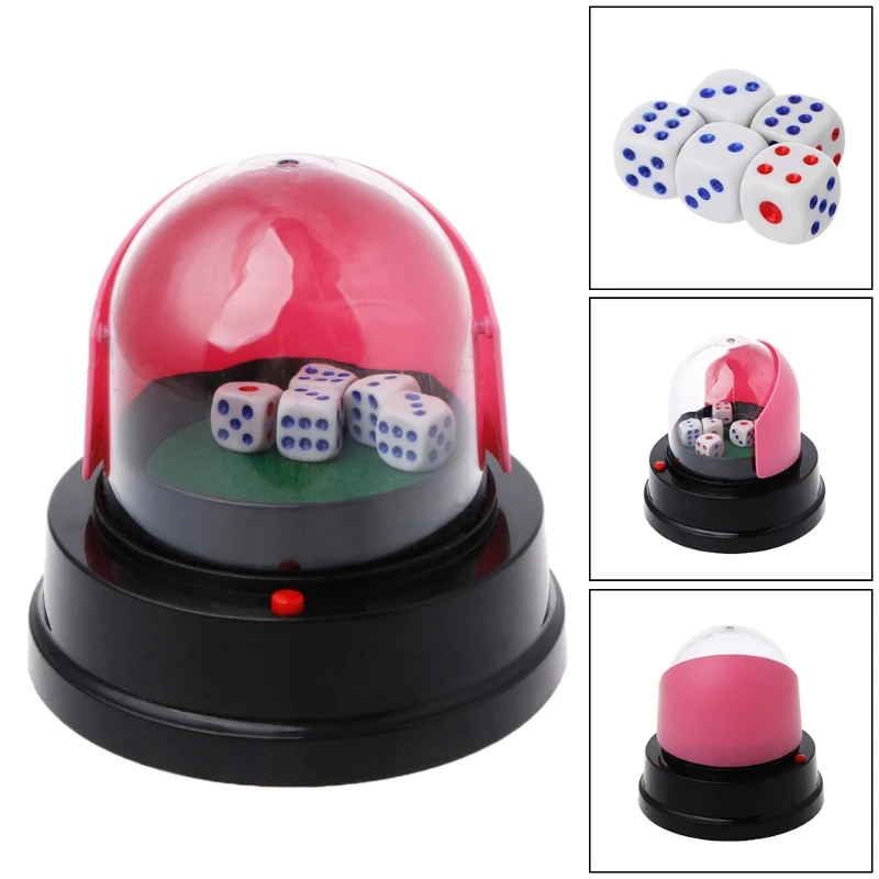 

Automatic Dice Roller Cup Battery Powered Pub Bar Party Game Play With 5 Dices
