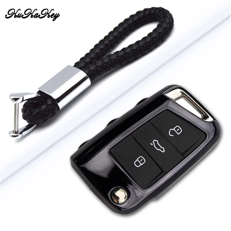 

New Soft TPU Protection Key Case Cover for Seat Ibiza Leon 2 Fr Altea Ateca Key Shell with Braid Woven Rope Keychain Ring Holder