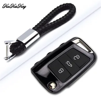 

New Soft TPU Protection Key Case Cover for Seat Ibiza Leon 2 Fr Altea Ateca Key Shell with Braid Woven Rope Keychain Ring Holder