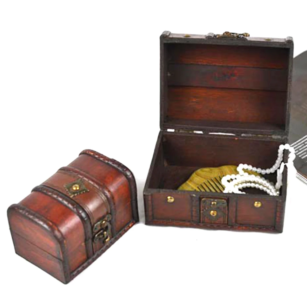 Античный классический брелок шикарные ящики коробка для хранения Винтаж ювелирные изделия Органайзер пират, сундук с сокровищами держатель деревянные компактные настольные
