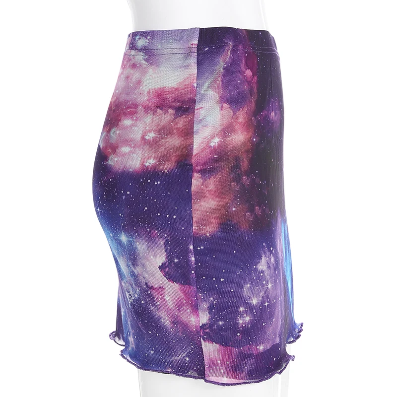 Милая летняя сетчатая юбка в стиле пэчворк с рисунком Галактики, Faldas Mujer Moda, Элегантная двухслойная юбка с завышенной талией