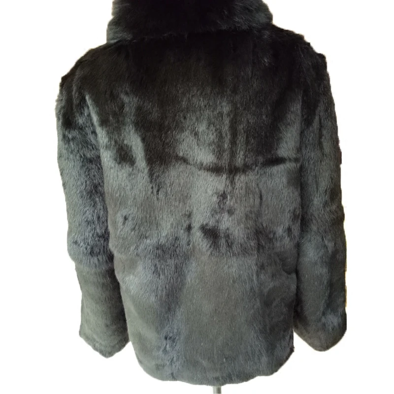 Мужское короткое пальто из кроличьего меха, Воротник из лисьего меха,, приталенная деловая куртка, Топ бренд, длинный рукав, на молнии, зимняя черная верхняя одежда, 4XL