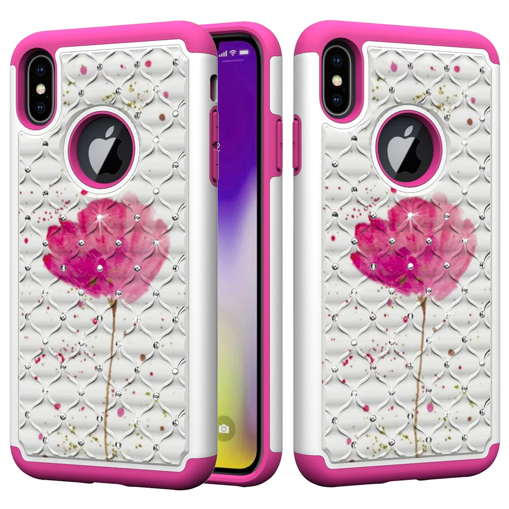 Сверхмощный Блестящий Гибридный двухслойный чехол для iPhone 6 2 в 1 с бриллиантами 7 8 s plus X XR XS MAX, чехол