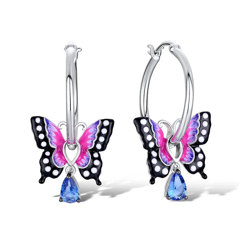 SANTUZZA серебряные серьги в виде бабочек для женщин 925 пробы серебряные серьги-подвески серебряные 925 Синие вечерние ювелирные изделия с кристаллами