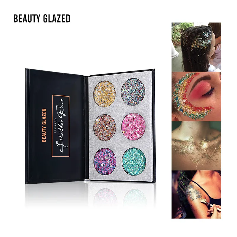 

Beauty Glazed Brand 6 Colors Pressed Glitter Bar Makeup Eyeshadow Palette Diamond Glitter Matte Shimmer bling Palette Maquiagem