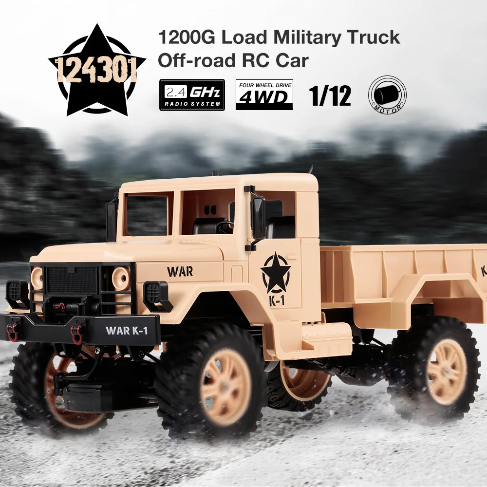 

WLtoys RC Car 124301 1:12 2.4GHz 4WD 1200G Load Military 10km/h Car Off-road RC Cars for Beginners Kids Toys