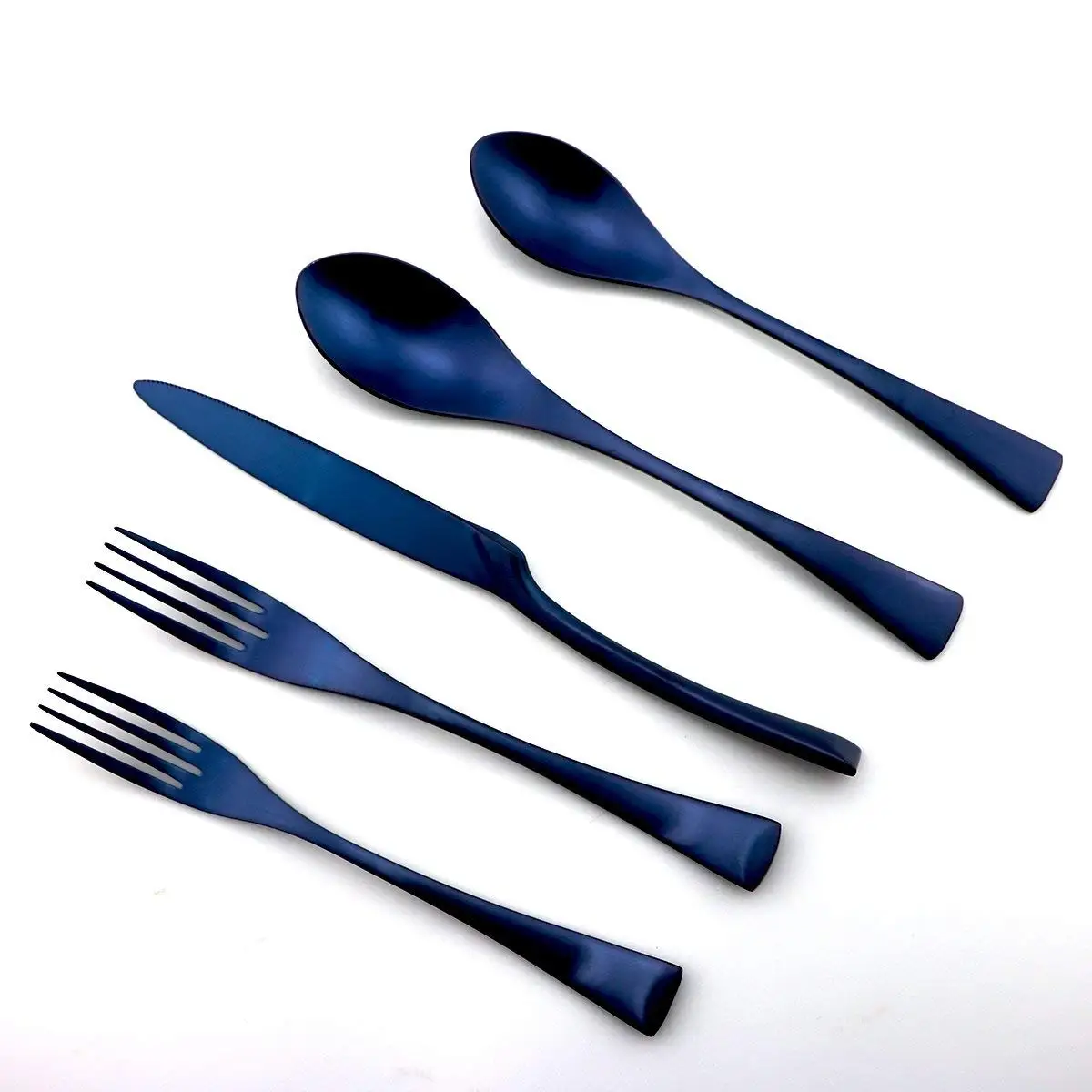 Роскошные 24 шт 18/10 из нержавеющей стали Silversmiths столовая посуда синий матовый заменить титановый черный набор столовых приборов ужин десерт