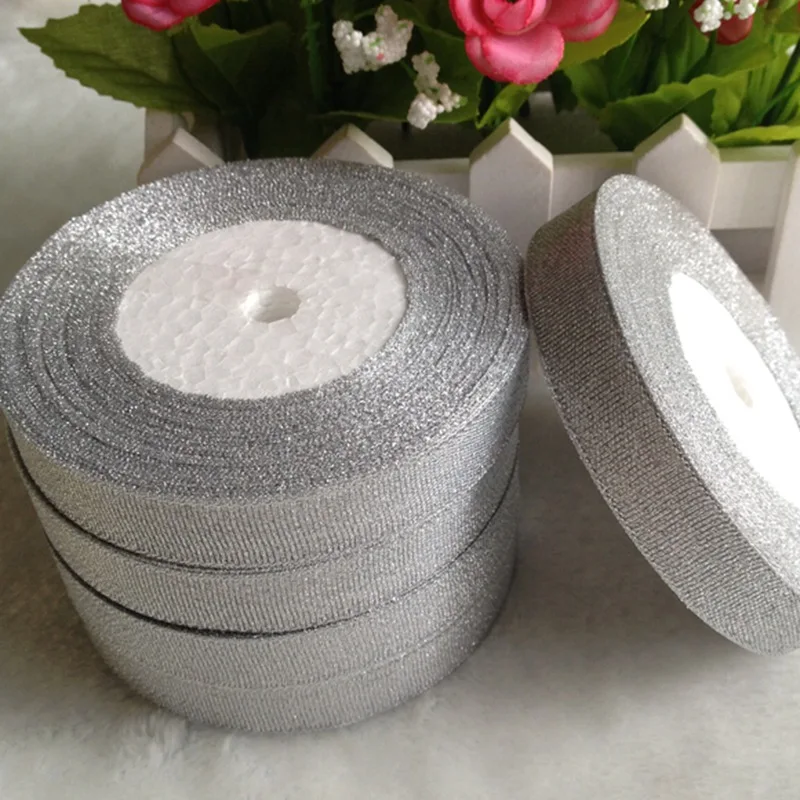 

5 rolls (125yards) 15mm silver ribbon for gift packing belt wedding party Christmas embellishment ribbon sewing accessories A701