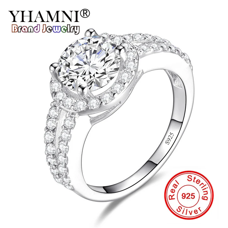 

YHAMNI Top Jewelry 100% 925 Sterling Silver Rings 2 Carat SONA Cubic Zirconia Engagement Ring Jewelry Gift for Women LYR510