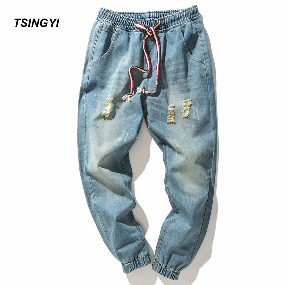 Tsingyi Oversize 4XL Retro Hole Jeans Men Distressed Harem Jeans Homme Bottom Feet Denim Cotton Harajuku Streetewar Full Pants