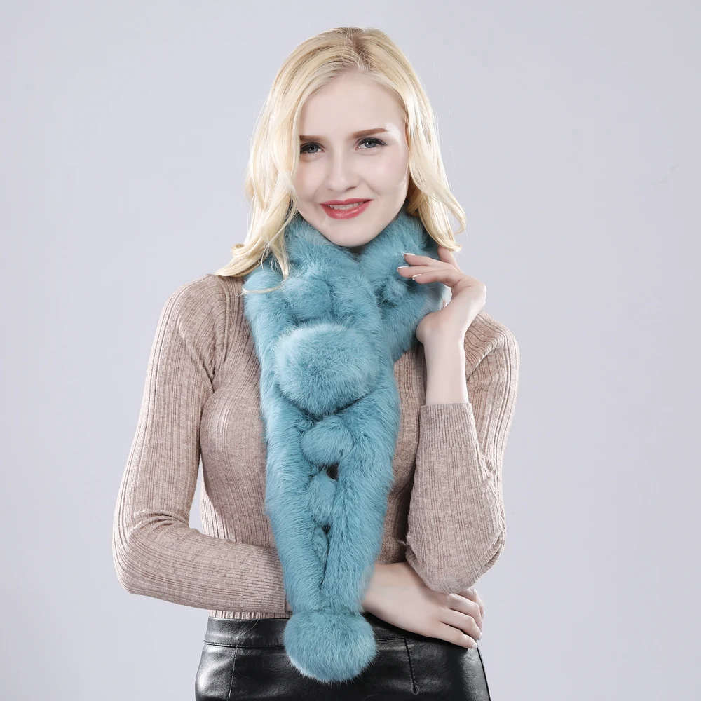 Natural Knitted Rabbit Fur Muffler Winter Women Warm Real Rabbit