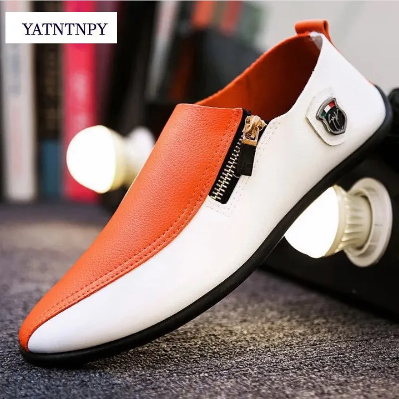 

YATNTNPY fashion men's shoes flat shoes driving shoes casual flat PU large size comfortable men's Mo