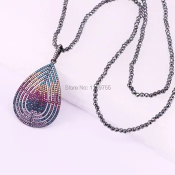 

3Pcs Fashion Micro Pave CZ Waterdrop Charms Pendant & 3mm Black Hematite Beads Necklace
