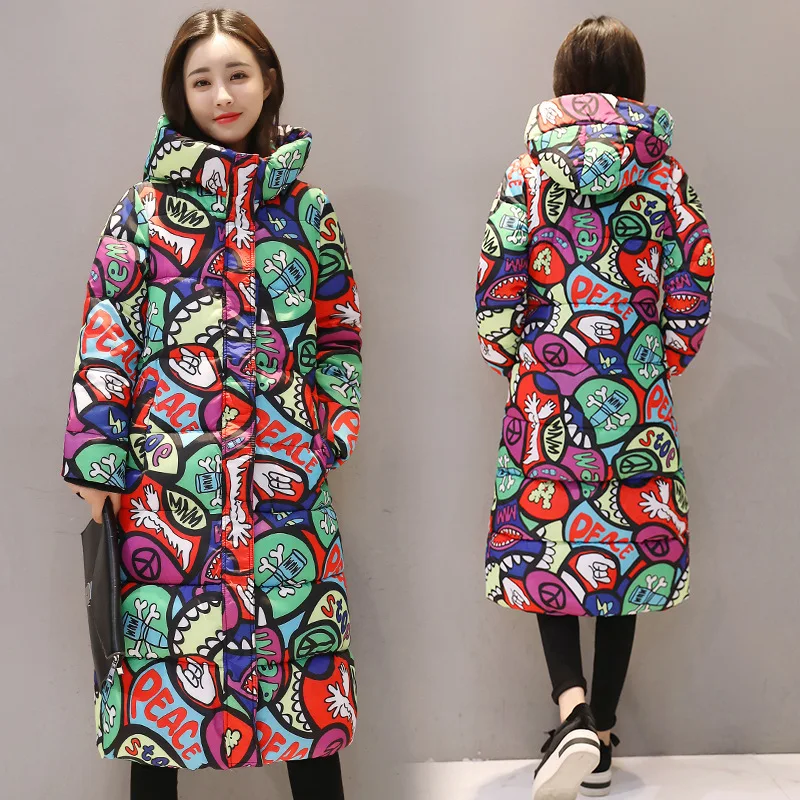 

women's parkas coats fem me print clothes 2019 jackets ladies plus large big size warm long hooded Cotton padded faked fur boho