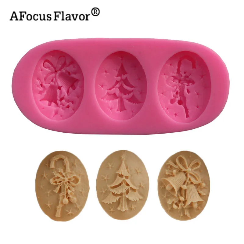 

3D Christmas Tree Bell Shape Christmas Theme Wedding Gift Silicone Handmade Stencil Natural Soap Mold Chocolate Baking Tools