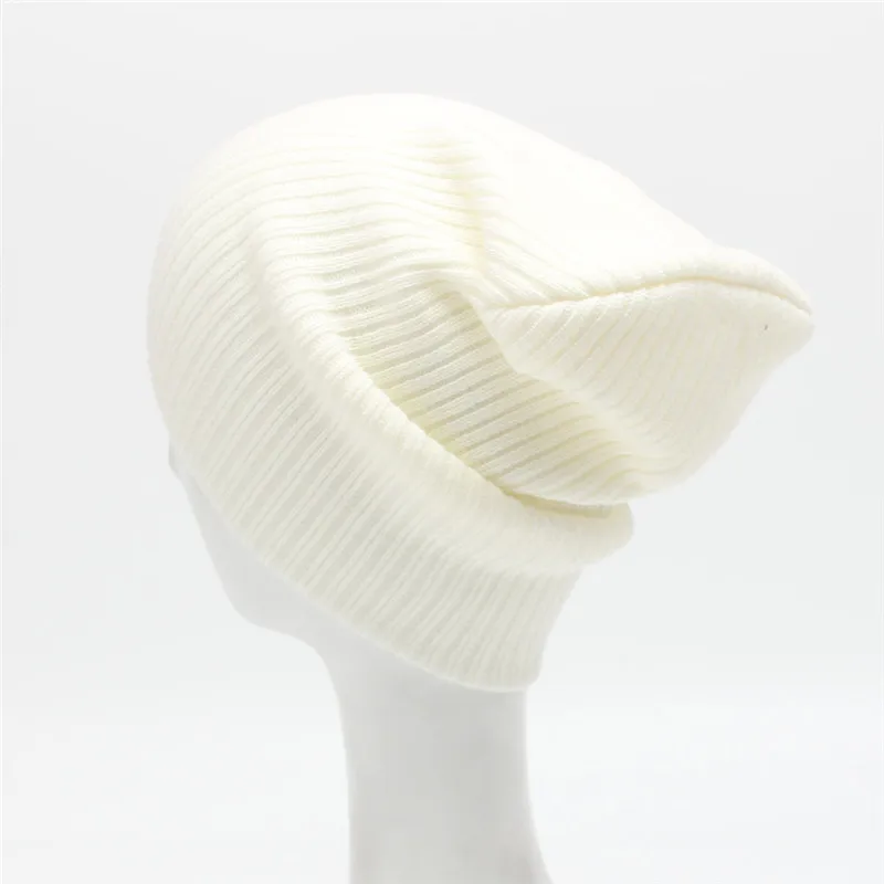 New Fashion Women/Men Knitting Beanie Stretch Cap Hats Hip-Hop Winter Warm Caps Unisex Women Feminino Bone - Цвет: White