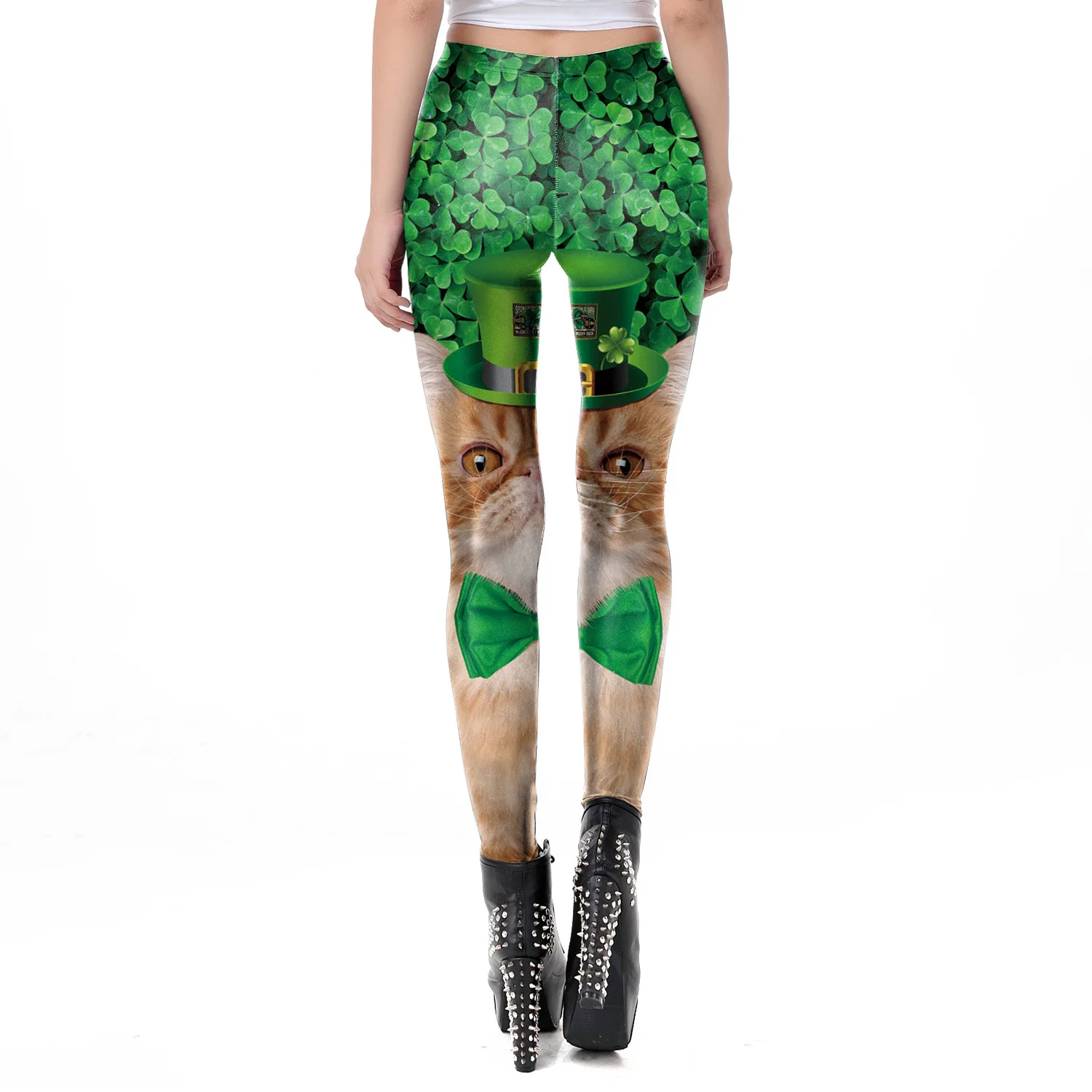 

Running Tights Lucky Clover Leggings Women Patrick's Day 3D Cat with Cap Printed Workout Fitness Leggings Mayas Deportivas Mujer
