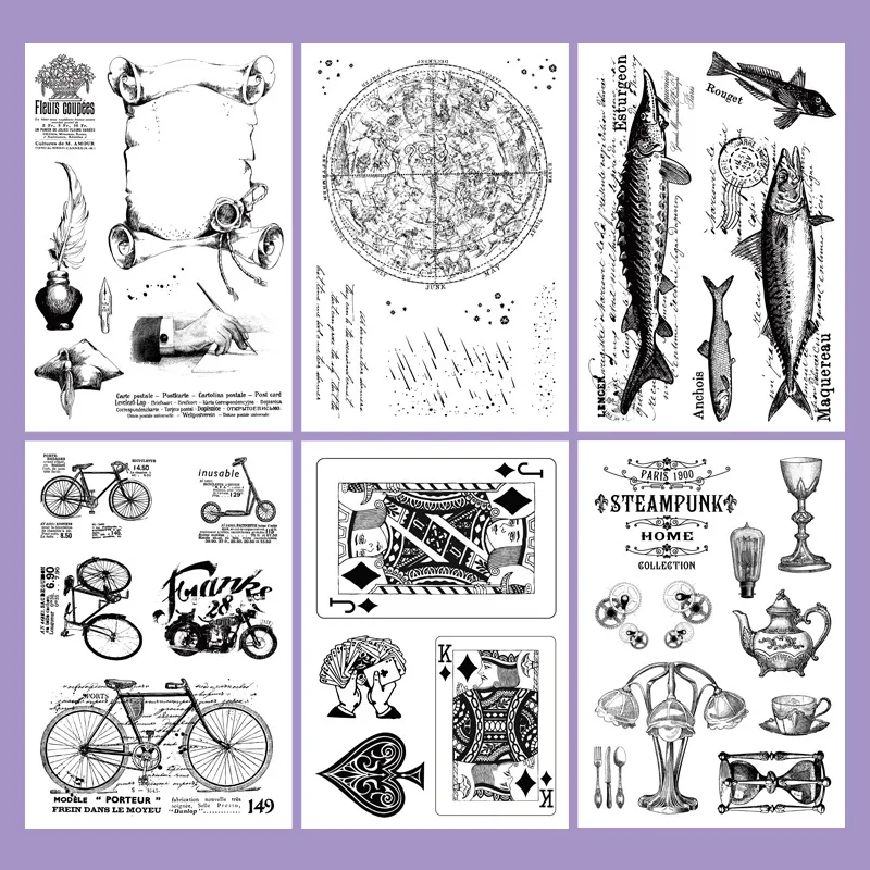 

Steampunk/meteor/poker/bicycle/fish Transparent Clear Silicone Stamp/Seal DIY Scrapbooking Album Decorative Paper Card Crafts