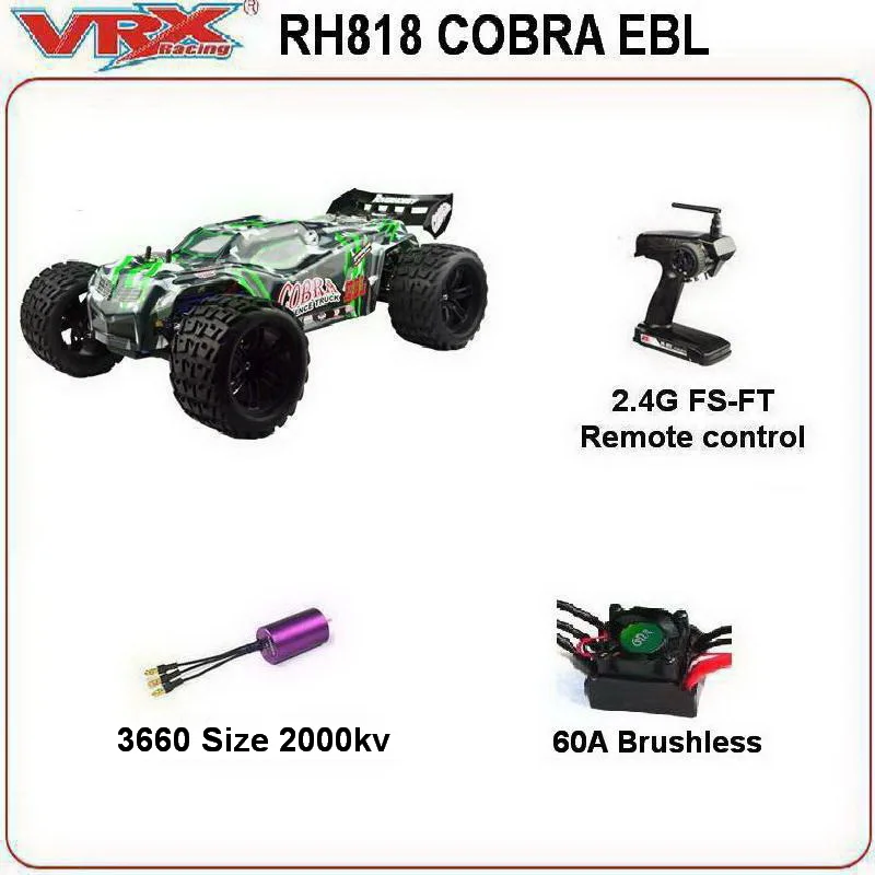 VRX Racing RH818 Cobra 1/8 масштаб 4WD электрический бесщеточный rc грузовик, RTR w/60A ESC/3660 мотор, аккумулятор и зарядное устройство в комплект не входят